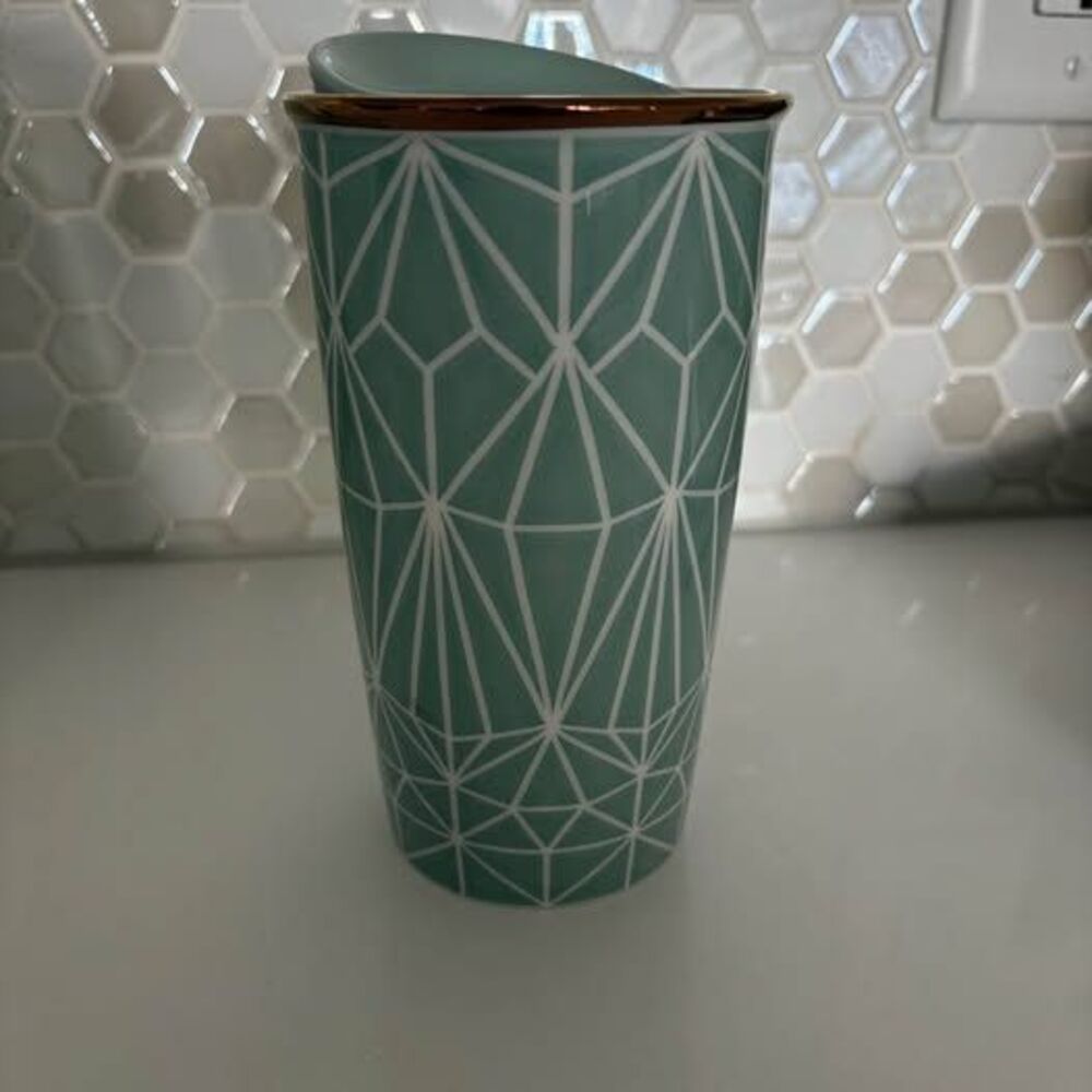 Starbucks Mint Geometric Ceramic Travel Tumbler